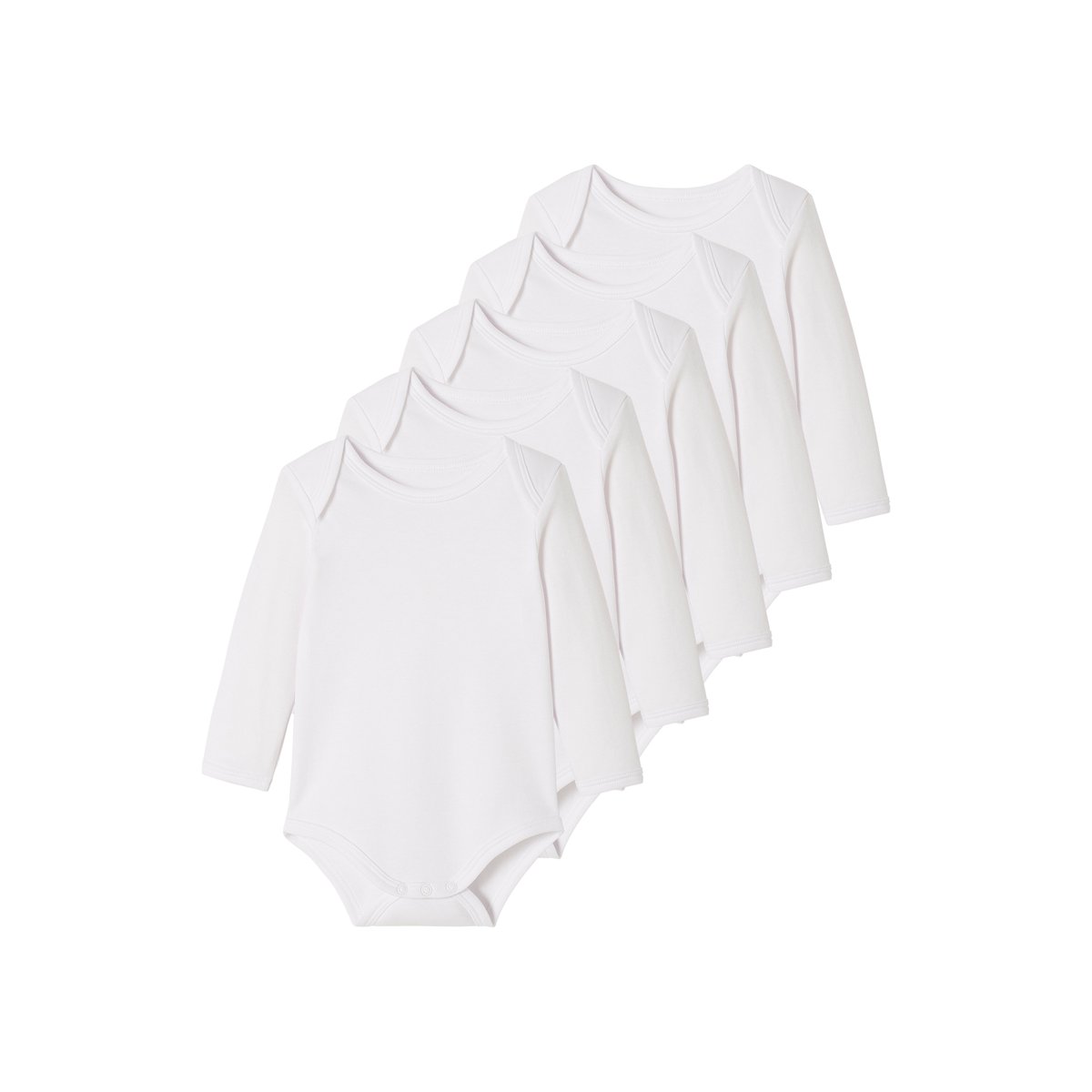 Lot de 5 bodies manches longues ouverture US BASICS lot blanc, VERTBAUDET