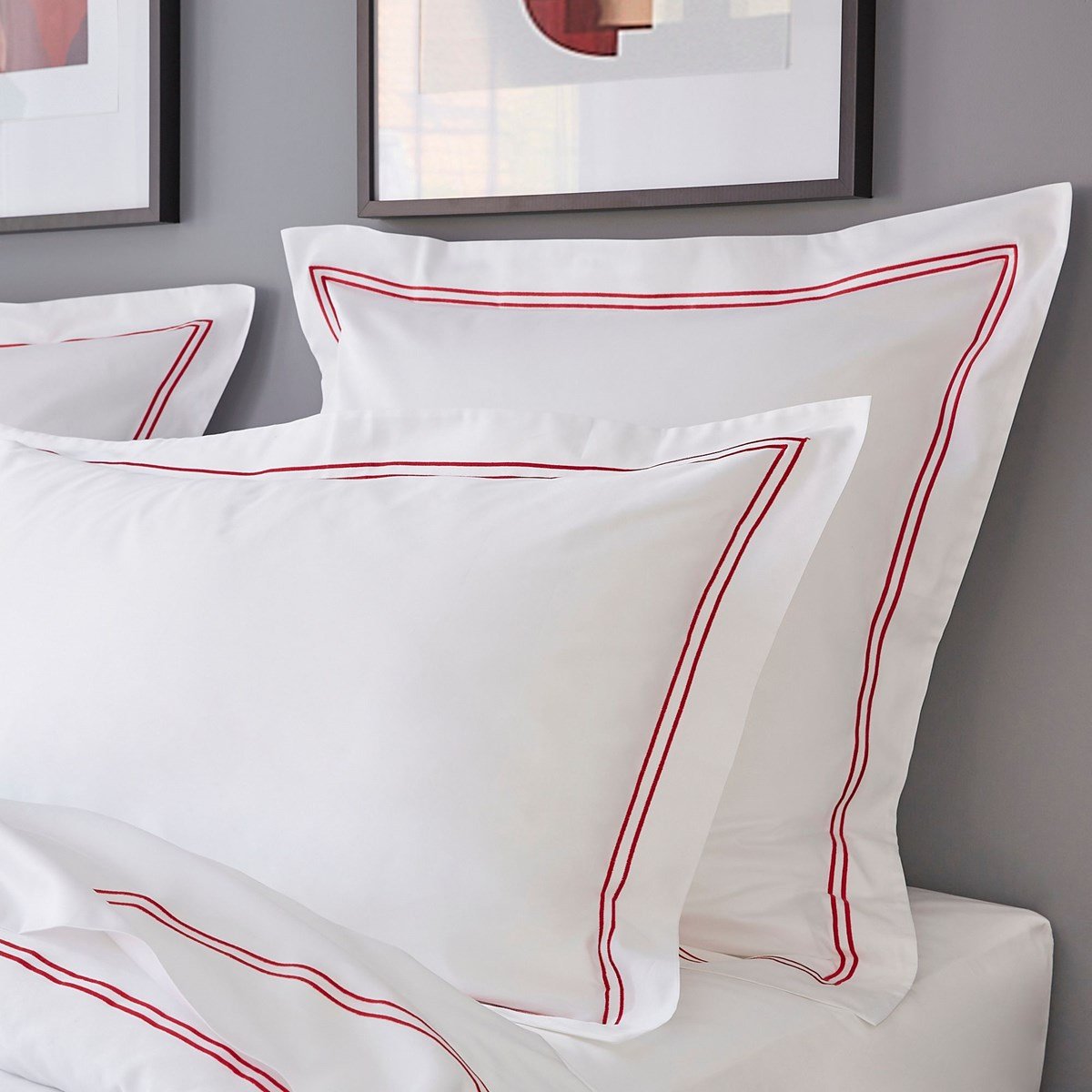 Taies d'oreiller satin de coton ELEGANCE lot de 2 rouge, MPC MAISON
