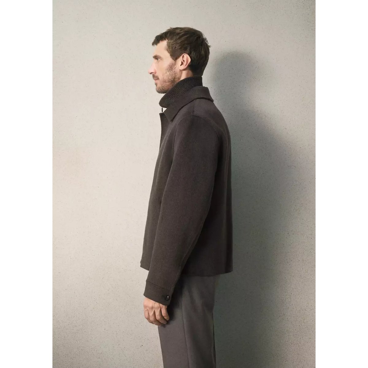 Veste en mélange de laine et cachemire à col chemise café, MANGO MAN