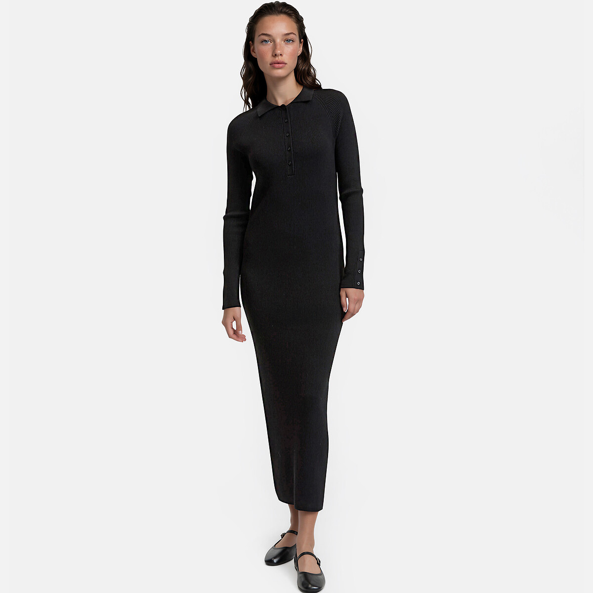 Long Sleeve Polo Collar Maxi Jumper Dress black, LA REDOUTE COLLECTIONS