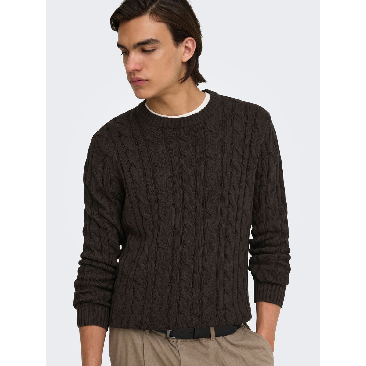 Pull En Maille marron - coffee bean 1, ONLY & SONS