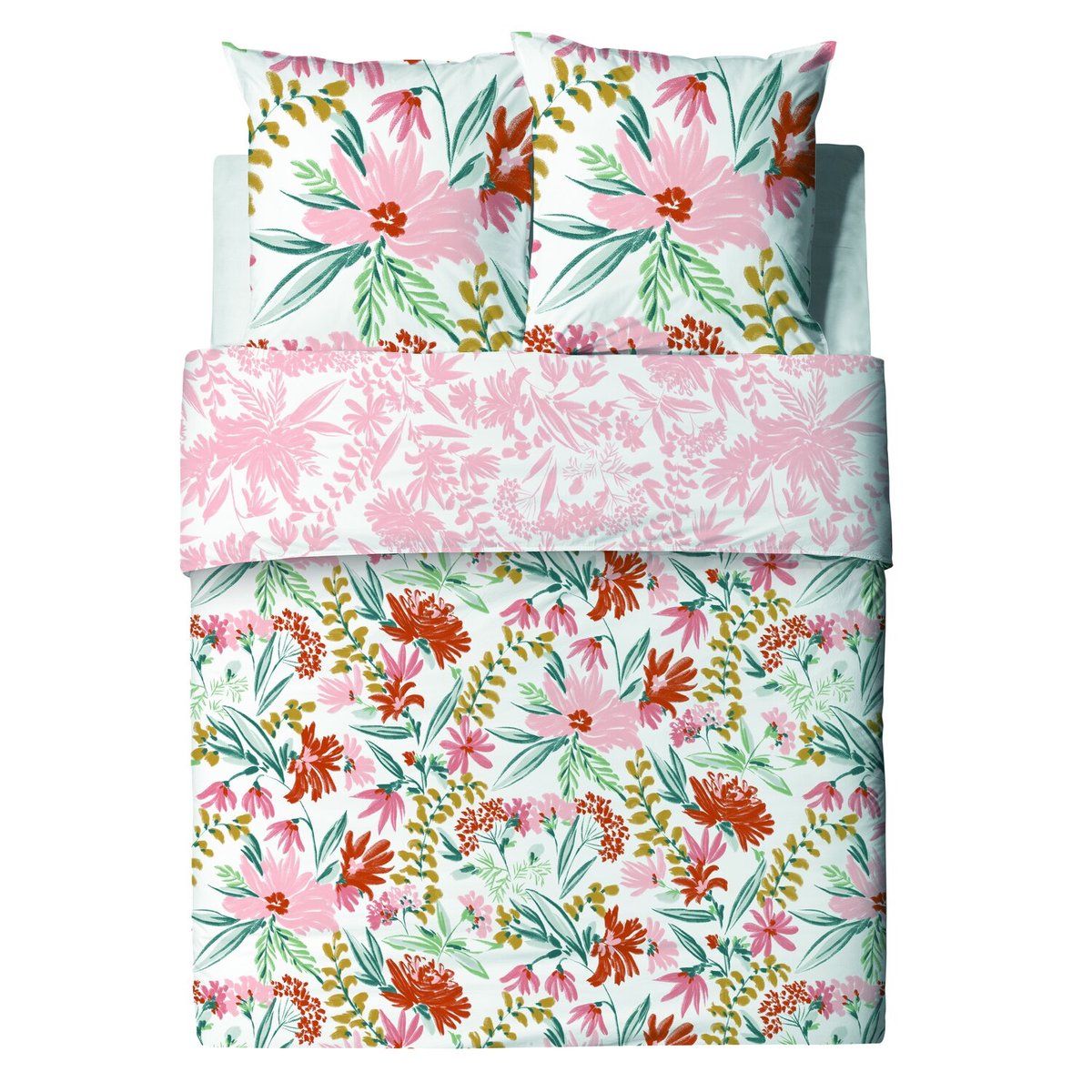 Parure imprimée avec housse de couette et taie(s) en coton, Marna blanc, C DESIGN HOME TEXTILE