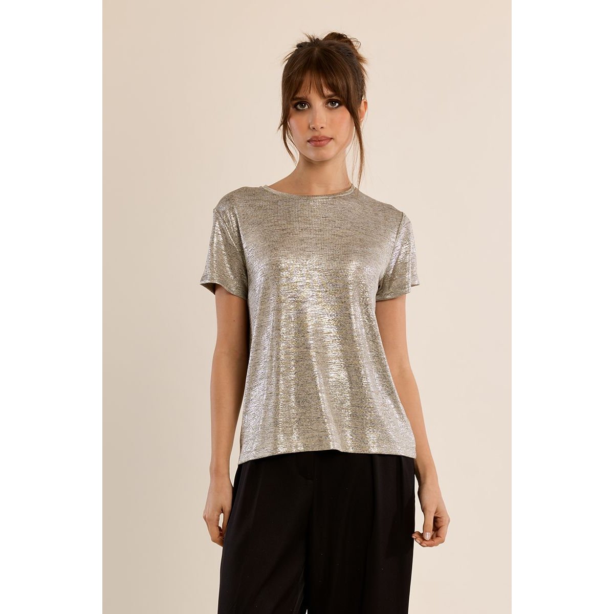 T-shirt métallisé beige, MOLLY BRACKEN