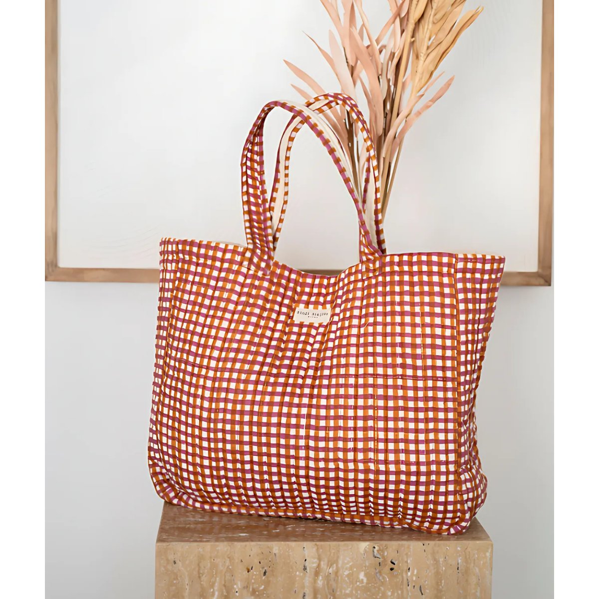 Sac cabas en coton matelassé Tara Camel orange camel, BINDI ATELIER