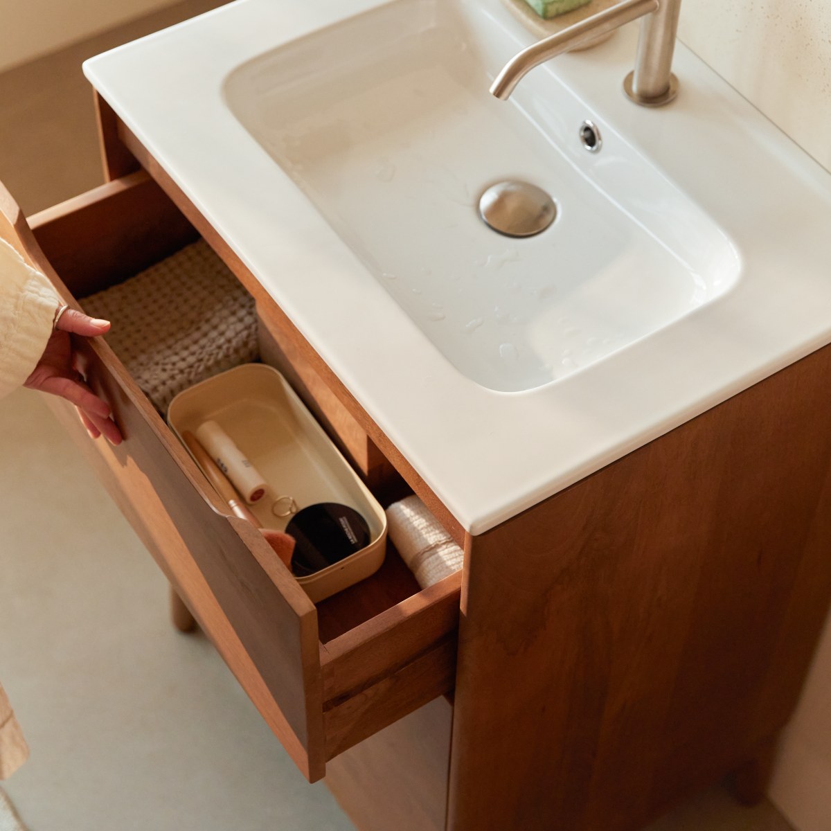 Meuble Salle De Bain en Manguier massif, GABRIELLE marron foncé, TIKAMOON