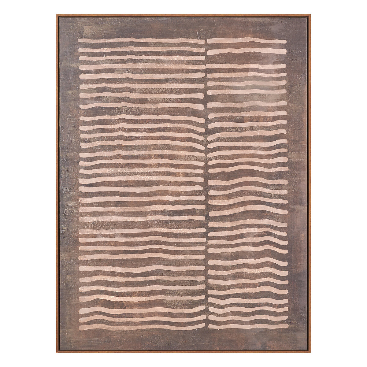 90x120cm Brown and Natural Linear Design Canvas with Oak Effect Frame brown , ÉDITÉ