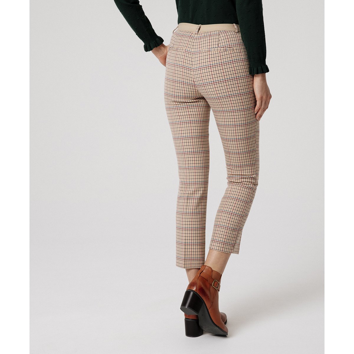 Pantalon 7/8ème bi-stretch marron multico pied de poule, DAMART