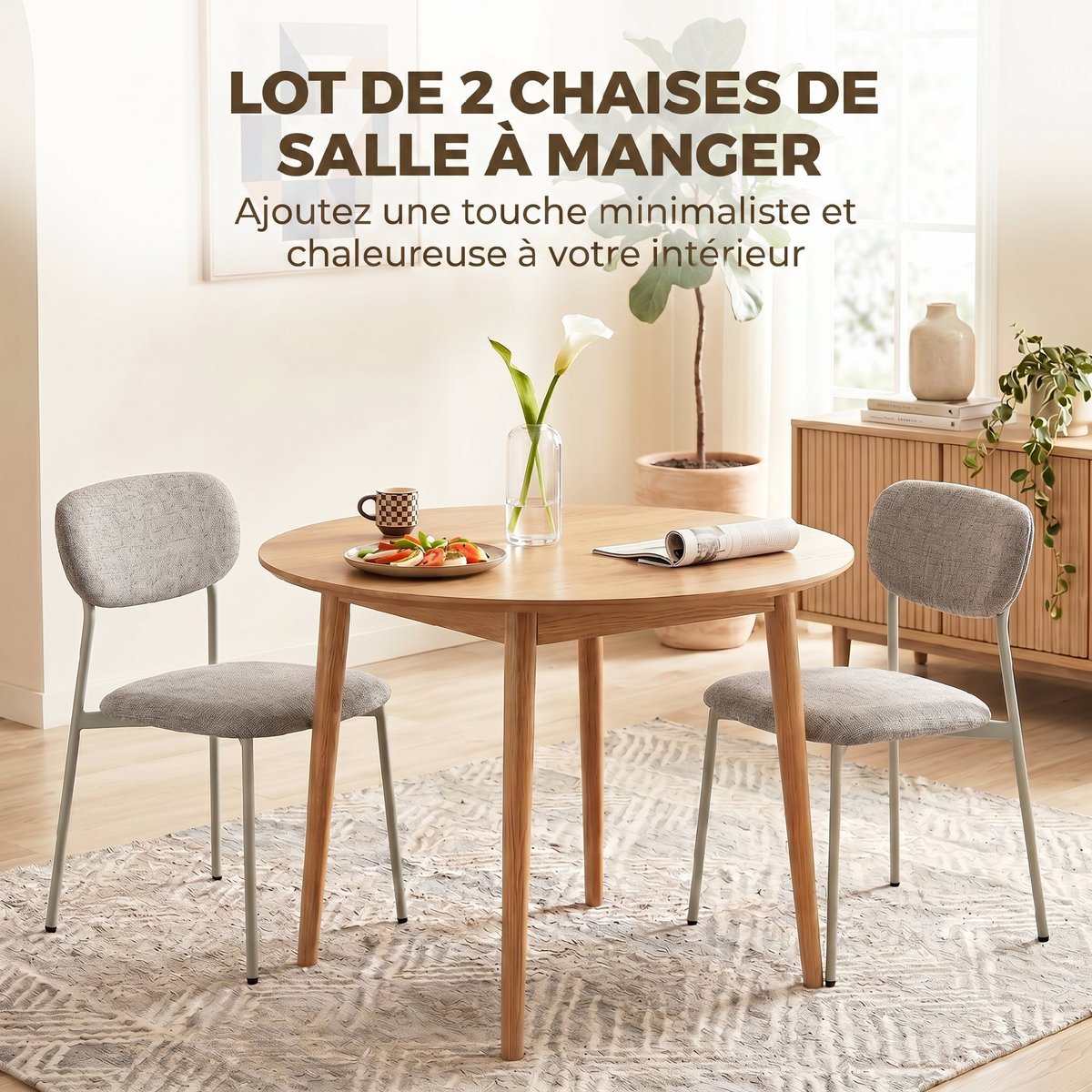Chaise de salle à manger Tissu effet lin (100 marron clair, HOMCOM