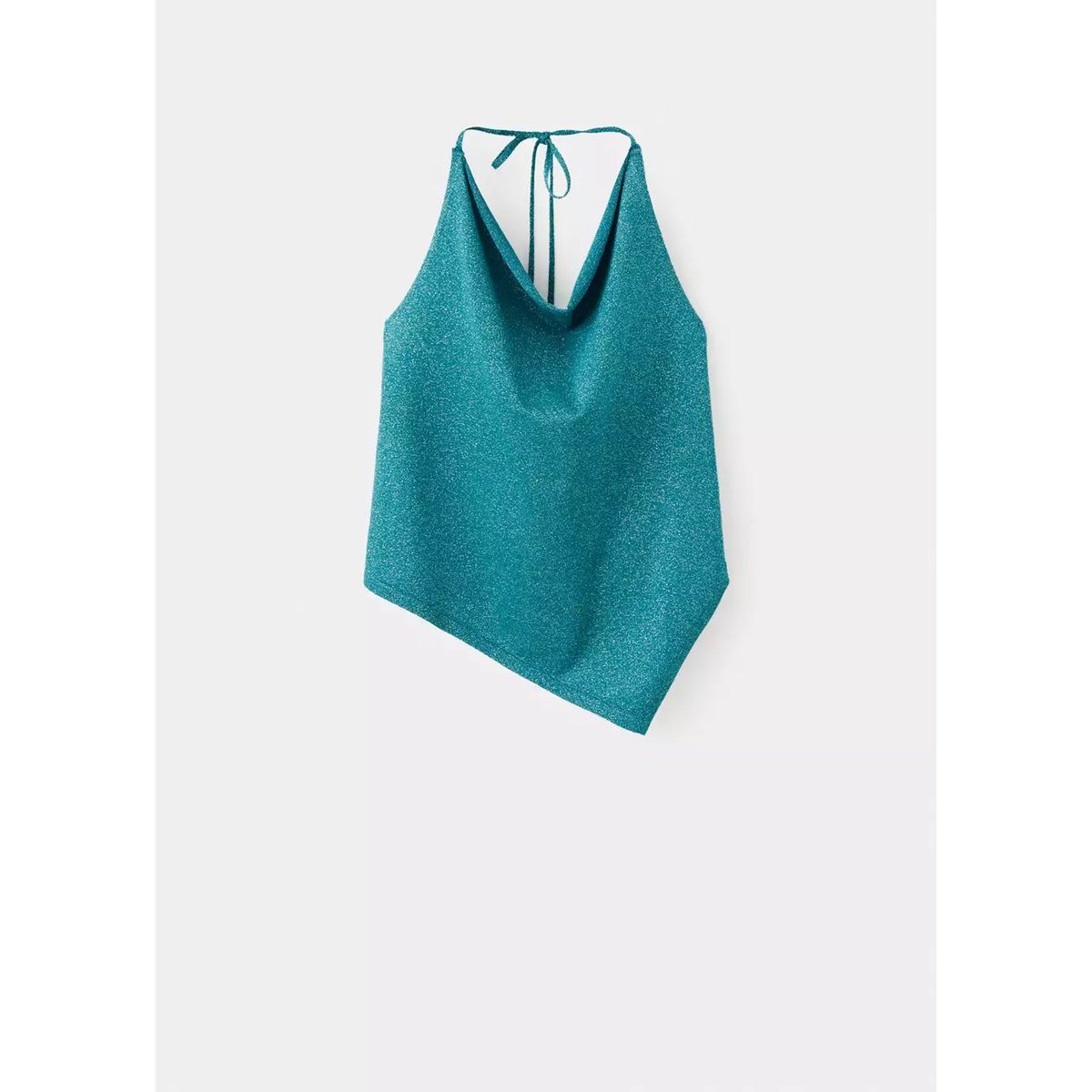 Top halter en maille métallisée bleu, MANGO TEEN