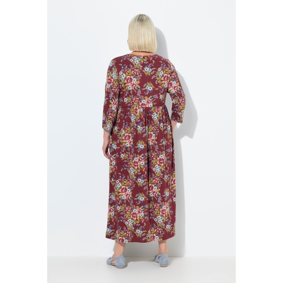 Robe maxi en jersey motif floral bordeaux, ULLA POPKEN