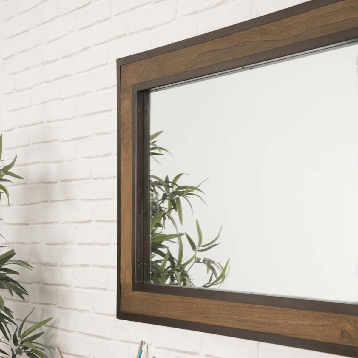 Grand miroir de teck métal rectangle 145x70 ÉLÉGANCE naturel, WANDA COLLECTION