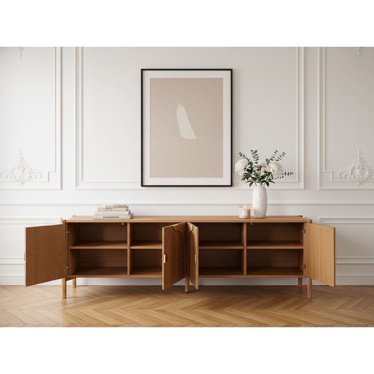Meuble TV 178 cm placage, LOLA marron clair, BOBOCHIC