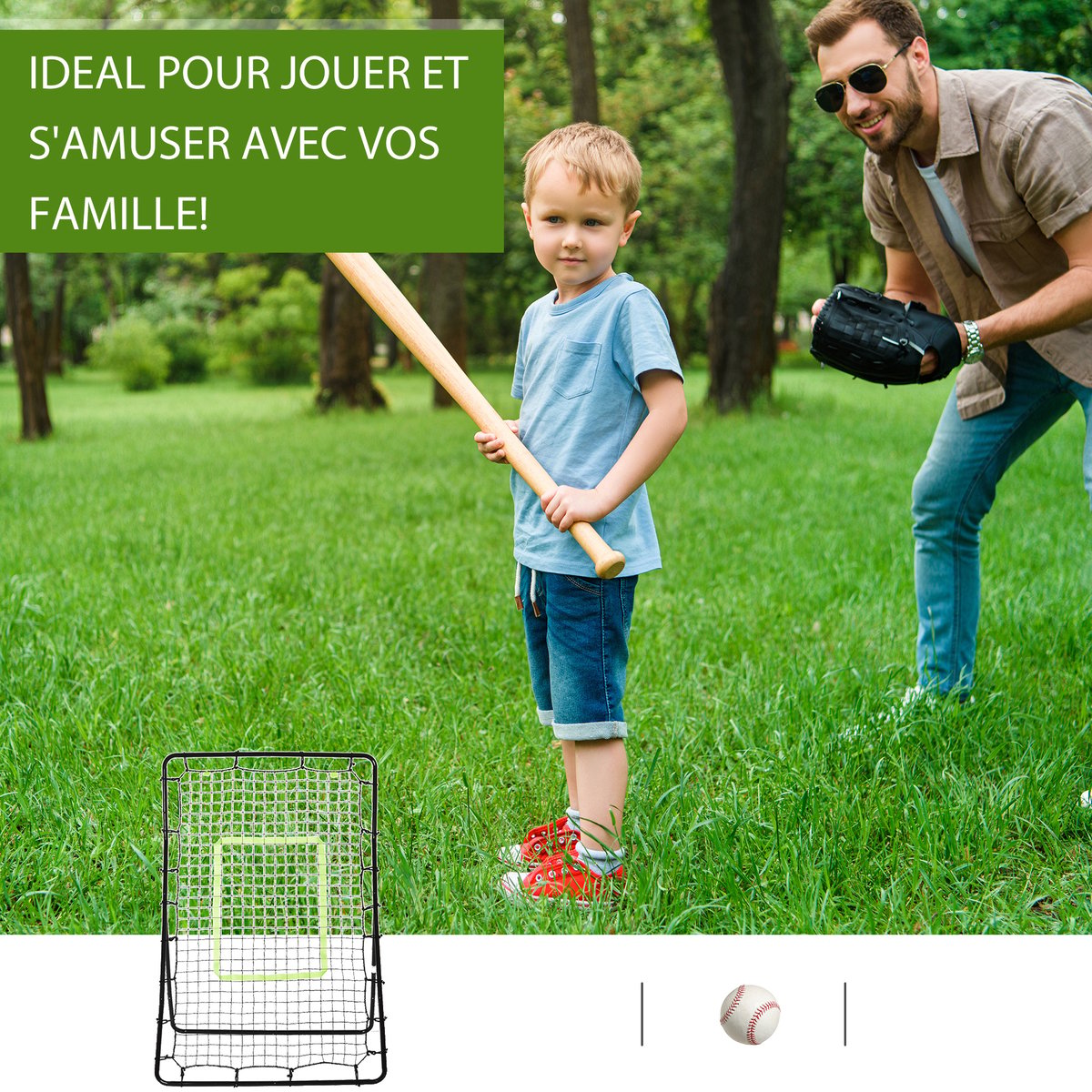 Filet de rebond pour le baseball PE Noir noir, HOMCOM