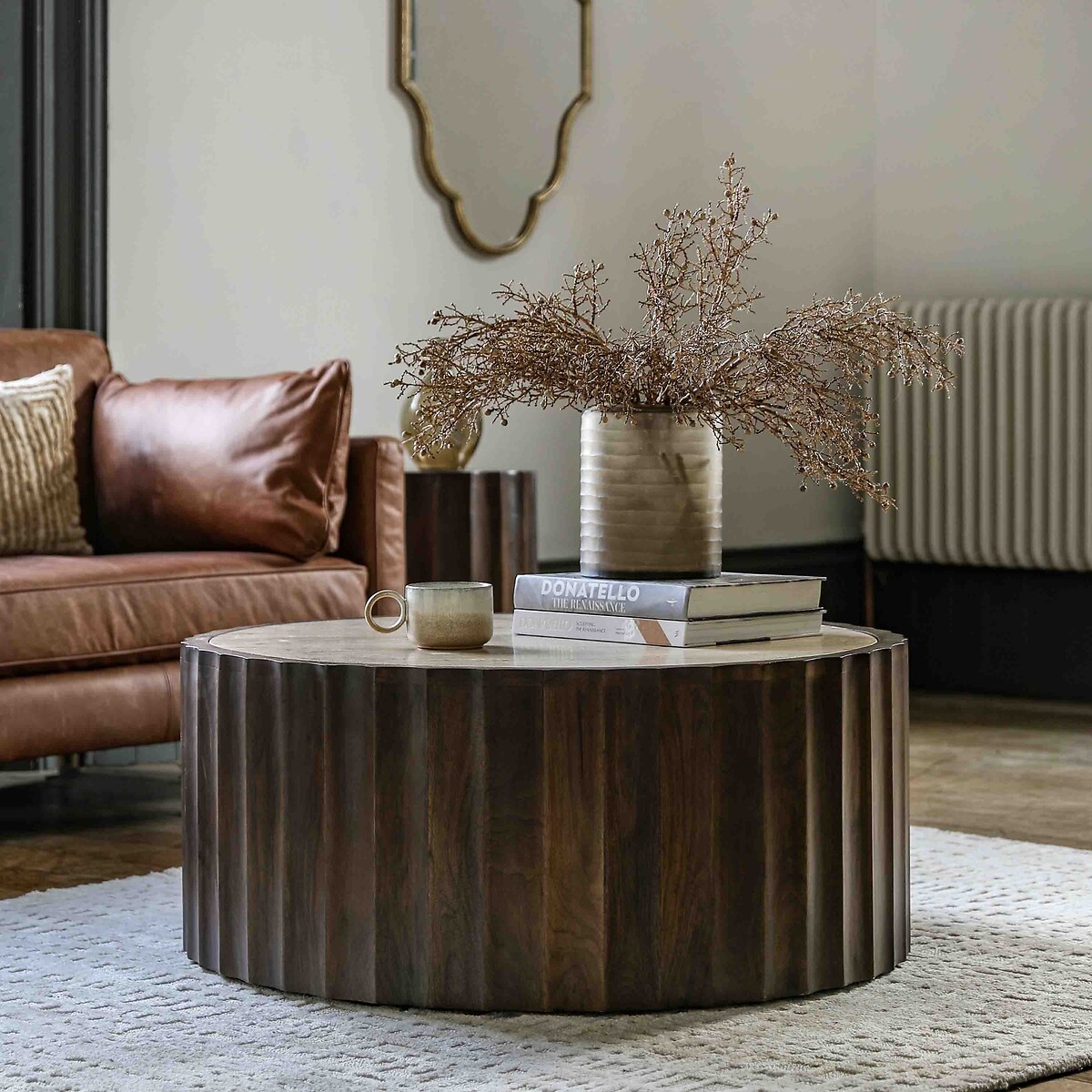 Cypress Travertine & Mango Wood Coffee Table dark wood, ÉDITÉ