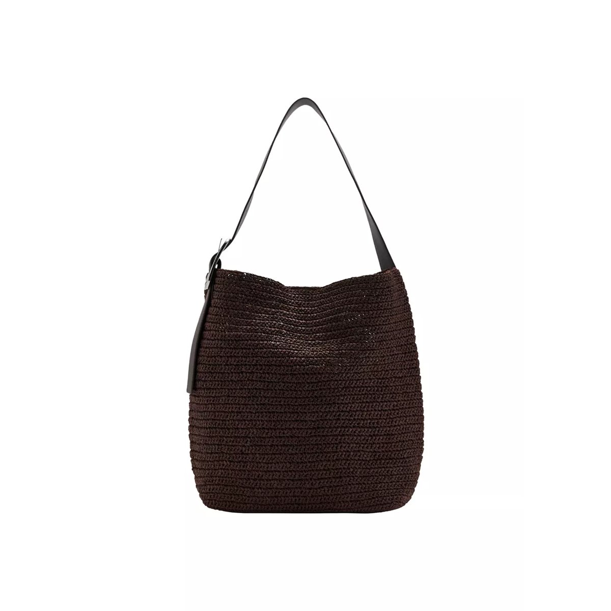 Sac shopper en fibre naturelle détail boucle chocolat, MANGO