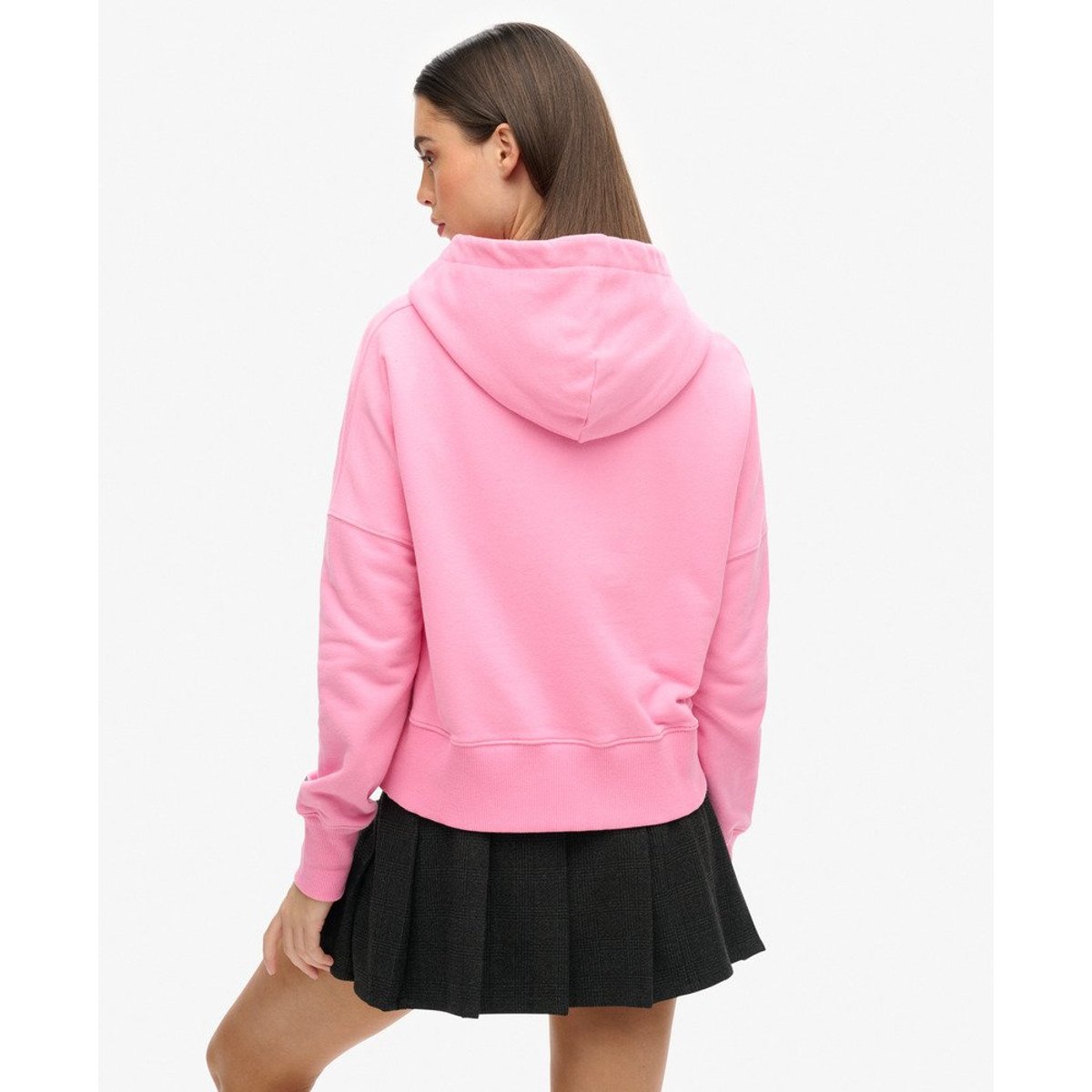 Sweat court droit à capuche Core Sport rose marne, SUPERDRY