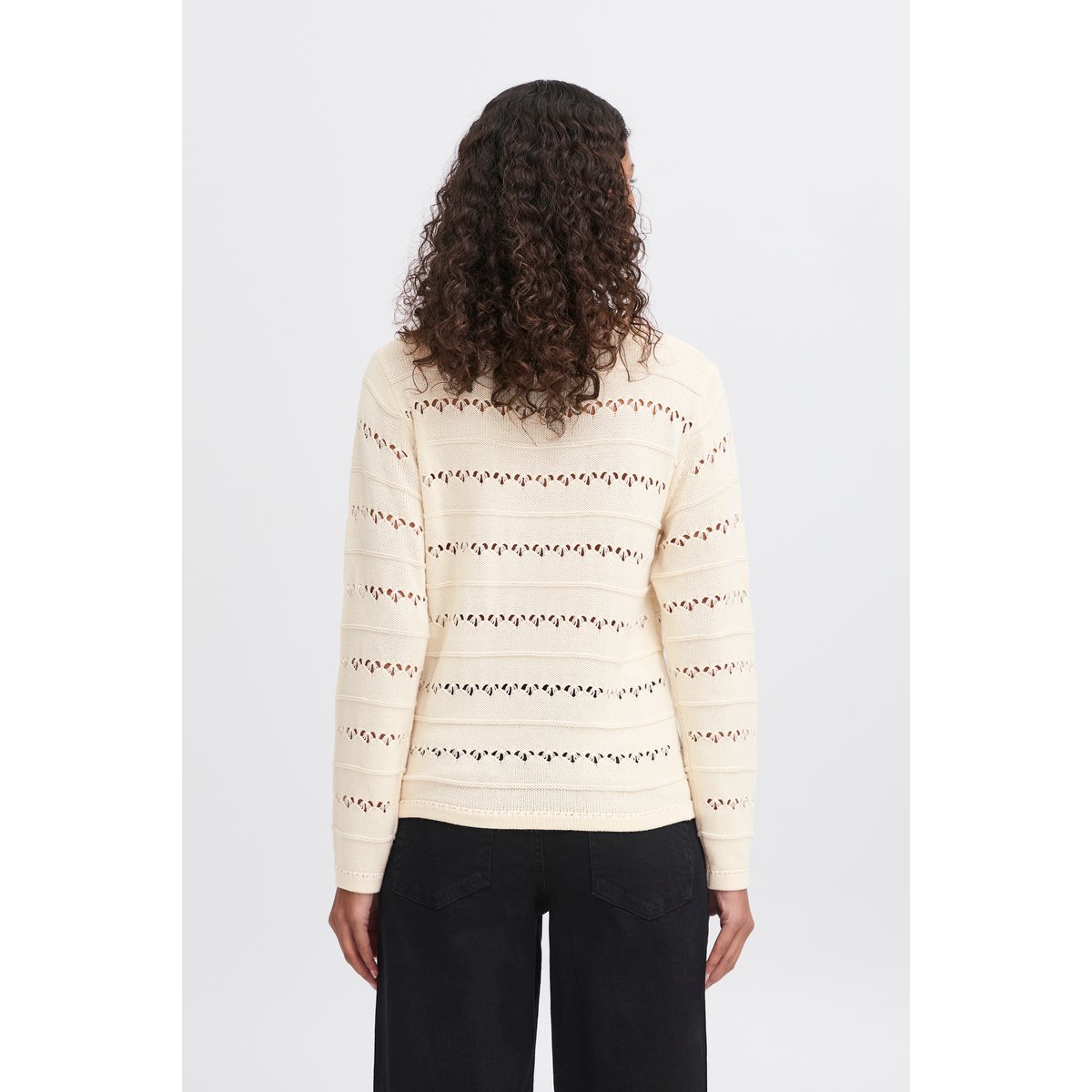 Pull en maille, manches longues, col rond, coupe droite beige birch, ICHI