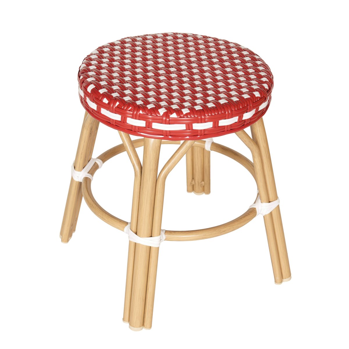 Tabouret bas en rotin synthétique, BELLEVILLE rouge, OVIALA