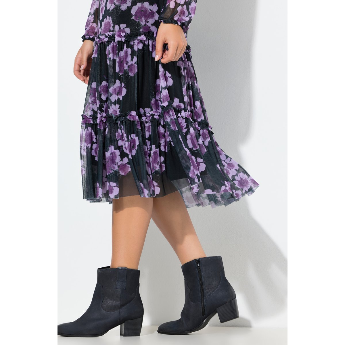 Robe midi doublée, imprimé fleurs aubergine, ULLA POPKEN