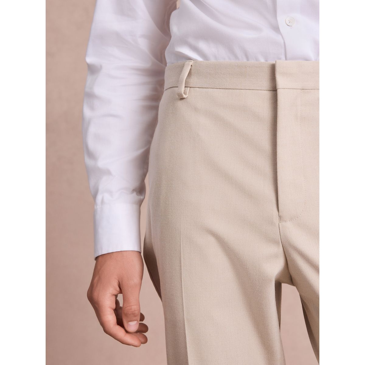 Pantalon de smoking slim en flanelle naturel, NEXT