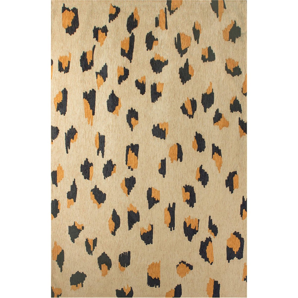 Tapis intérieur extérieur jacquard, LEO beige sable motif léopard noir ocre, RECOLLECTION