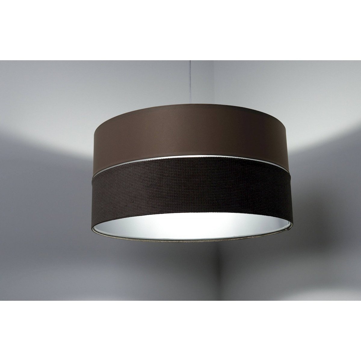 Suspension en tissu, TWIST abat-jour en satin beige et velours structuré marron taupe, liseret argenté et intérieur argenté, BPS KONCEPT