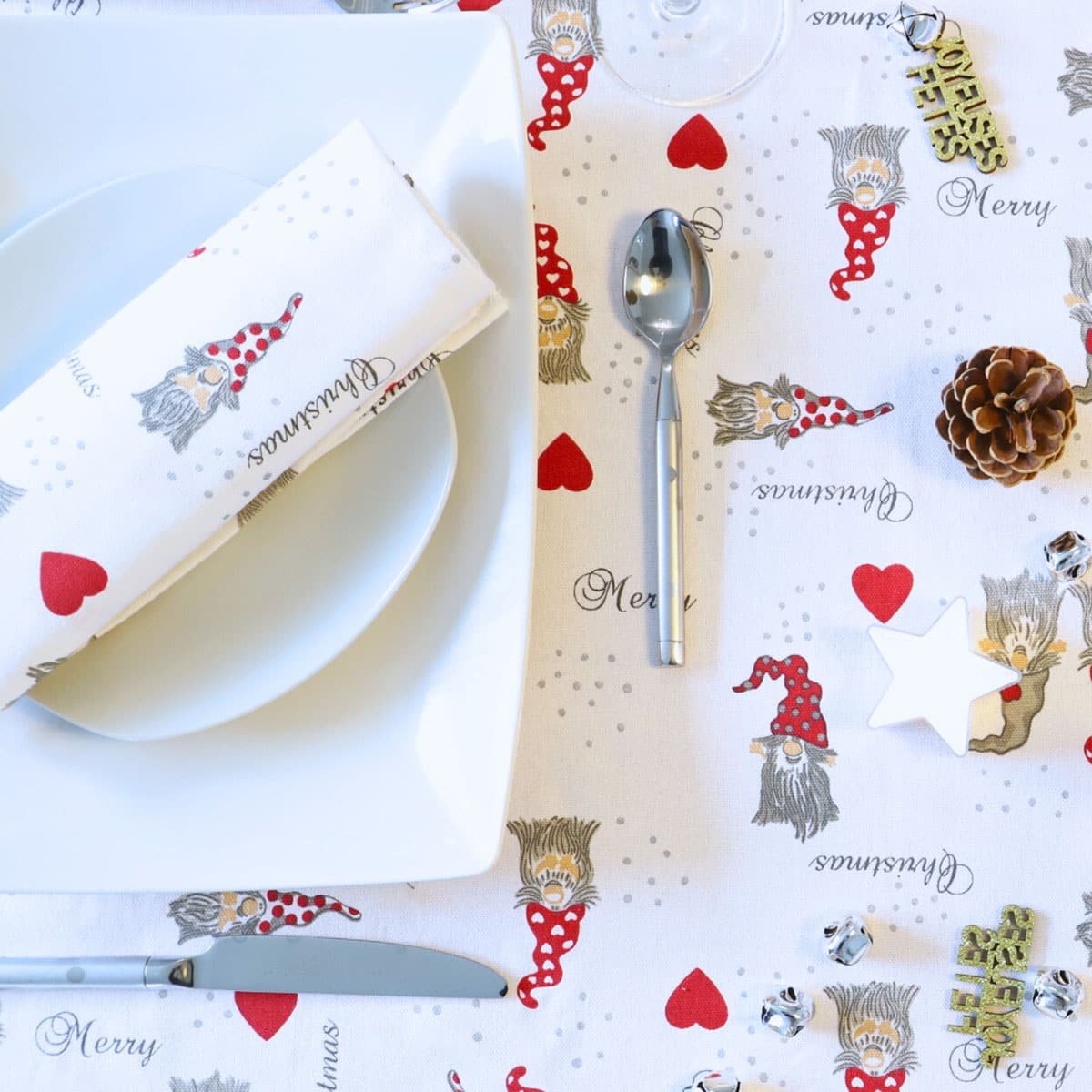 Nappe 100% coton imprimés LUTIN blanc, LINANDELLE