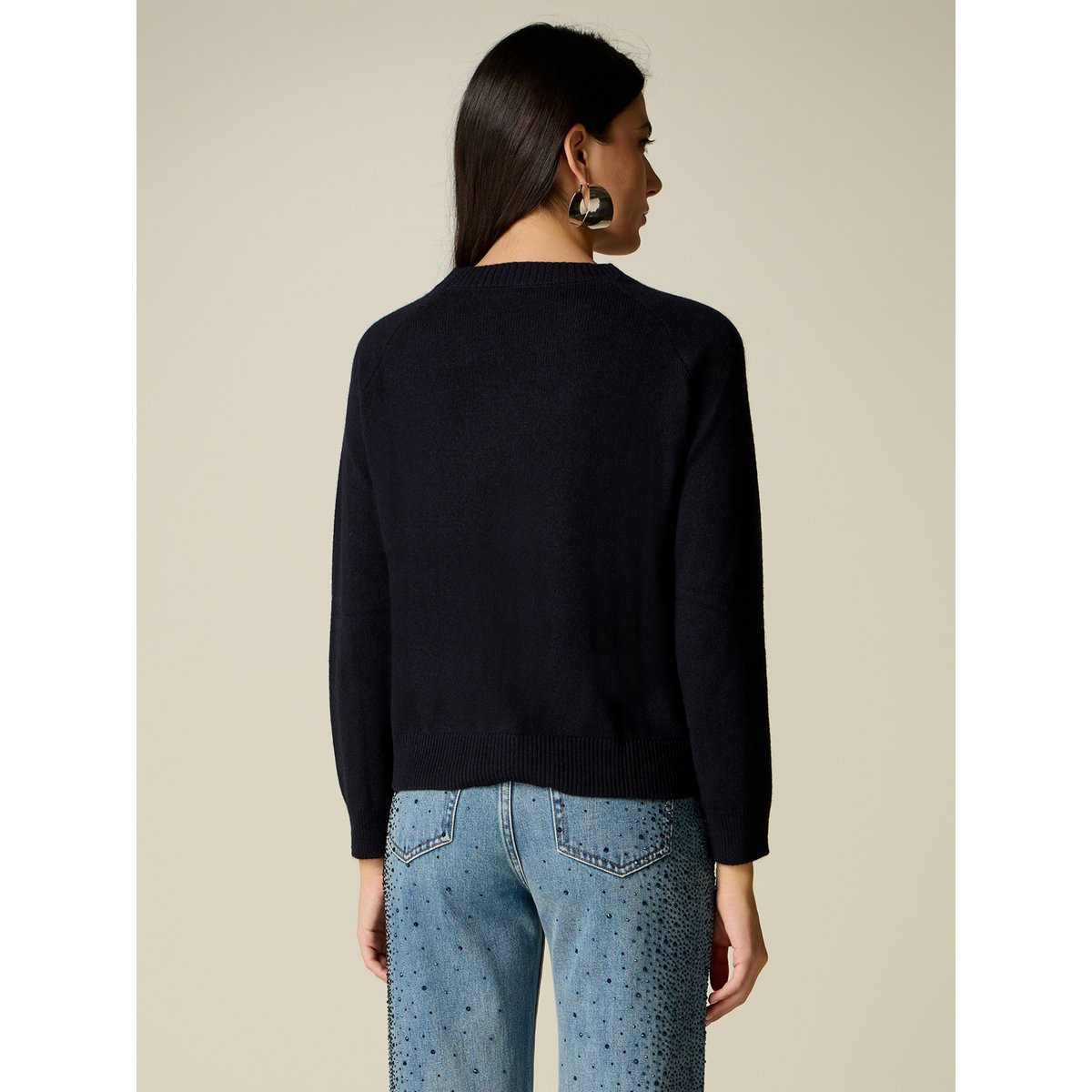 Pull en tricot avec intarsia et sertis bleu, OLTRE