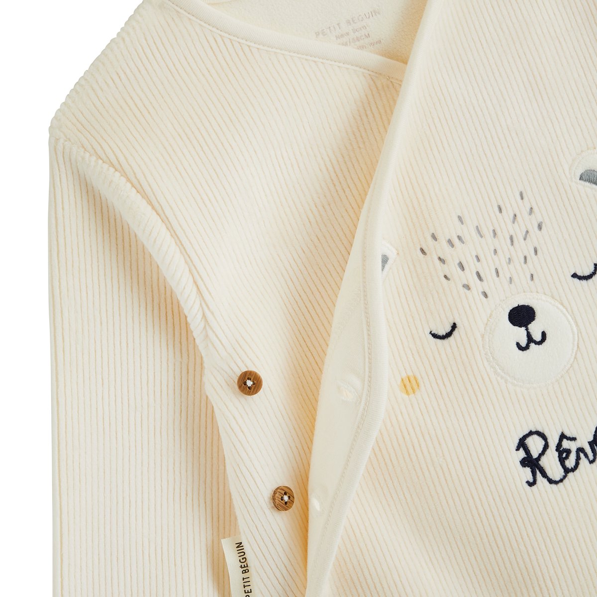 Ensemble bébé gilet croisé et pantalon en velours Flocon ecru, PETIT BEGUIN