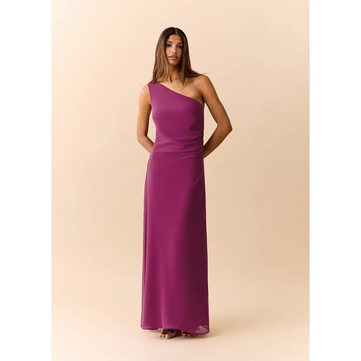 Robe asymétrique froncée latérale rose, MANGO TEEN