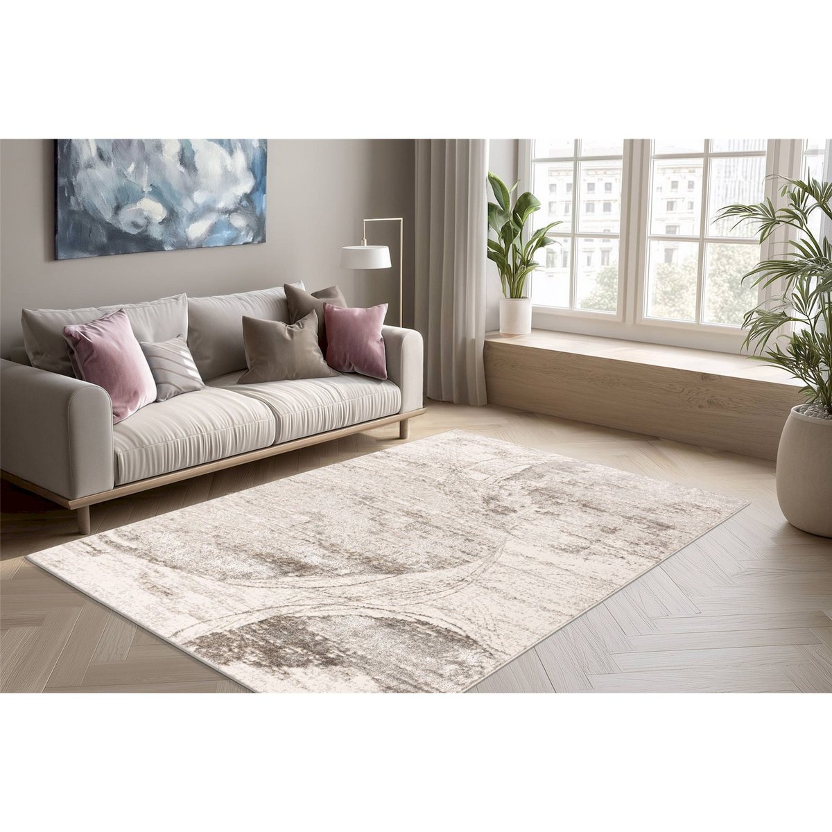 Tapis rectangulaire, Chalk beige sable et argent grisé, ARTE ESPINA