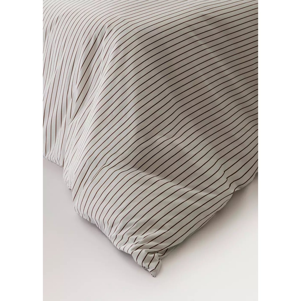 Housse de couette 100 % percale de coton à rayures Lit 150/160 cm café, MANGO HOME