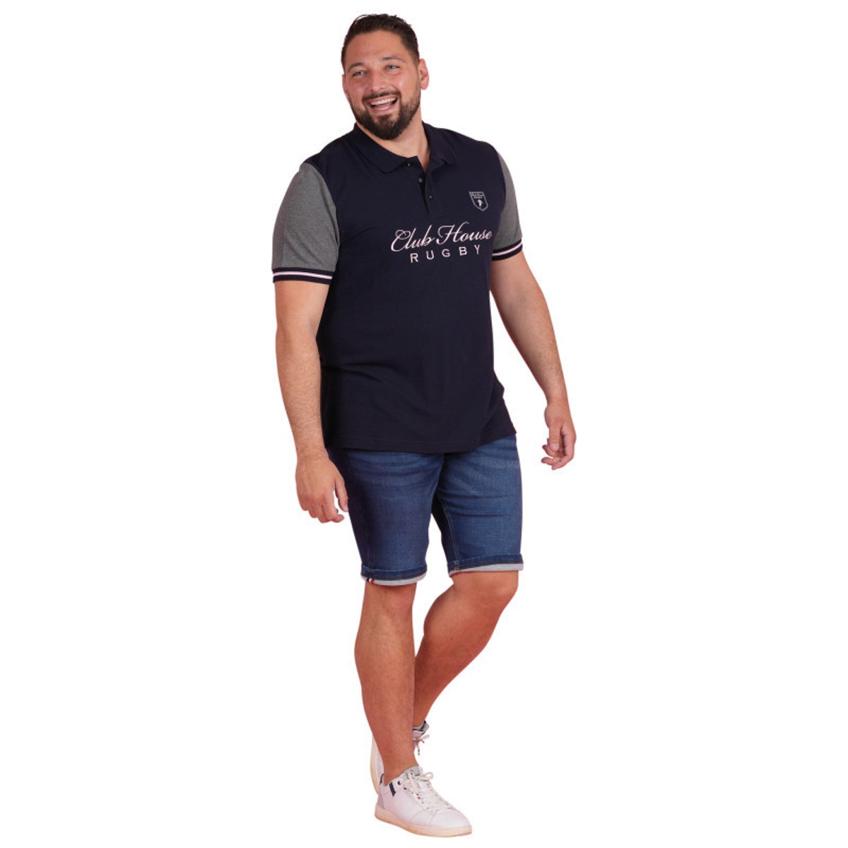Polo en coton marine uni pourvu d'un col boutonné et d'une coupe droite bleu foncé, RUCKFIELD