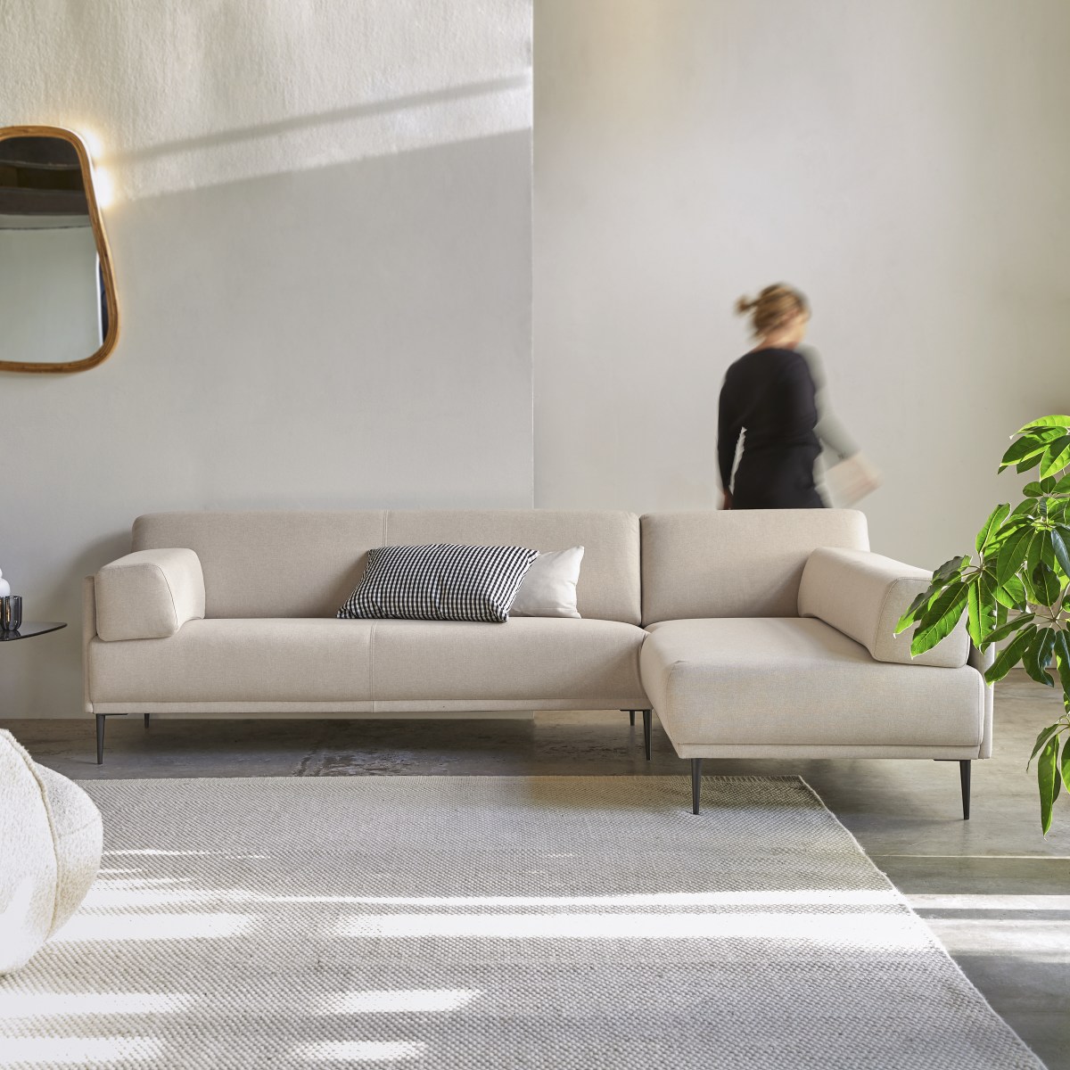 Canapé d'angle en Tissu, FINN beige, TIKAMOON