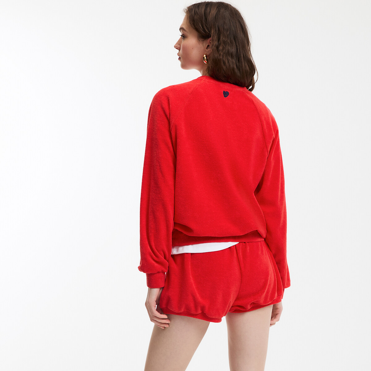 Embroidered Back Towelling Sweatshirt red, LA REDOUTE COLLECTIONS