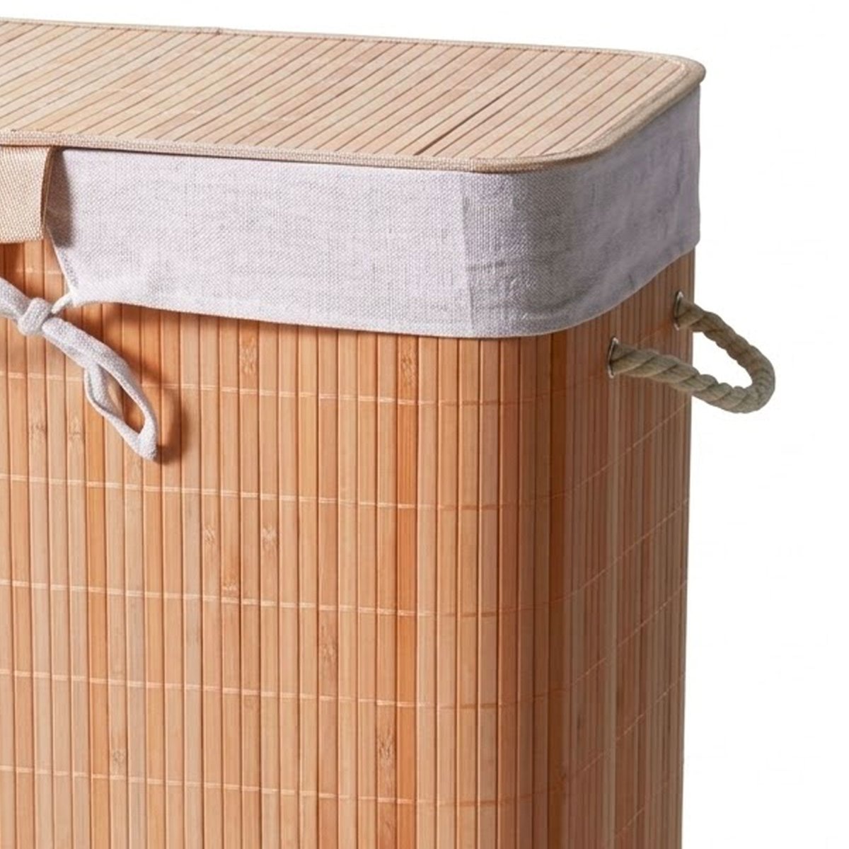 Panier à linge en bambou et intérieur amovible en tissu 50x30x60cm bois, WADIGA