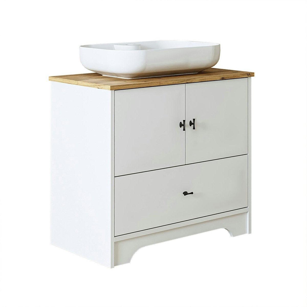 Meuble vasque salle de bains 80 cm blanc 2 portes 1 tiroir DOUNA blanc, PIER IMPORT