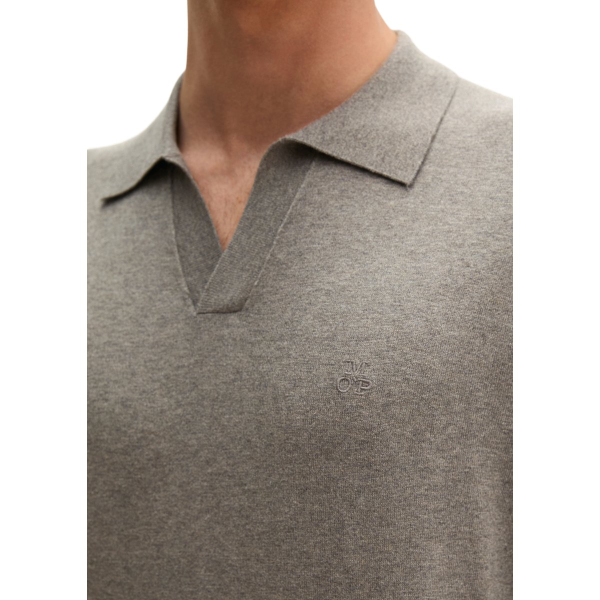 Polo en tricot régulier en mélange de coton et de cachemire bio gris, MARC O'POLO