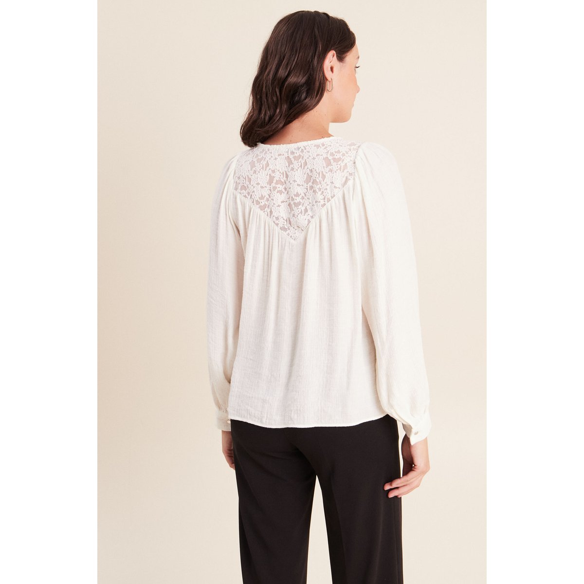 Chemise ample col v manches longues ecru, BREAL