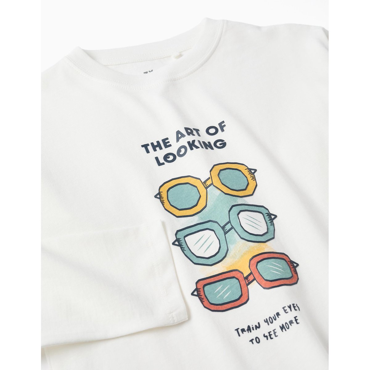 T-shirt en coton à manches longues avec imprimé Art of Looking blanc, ZIPPY