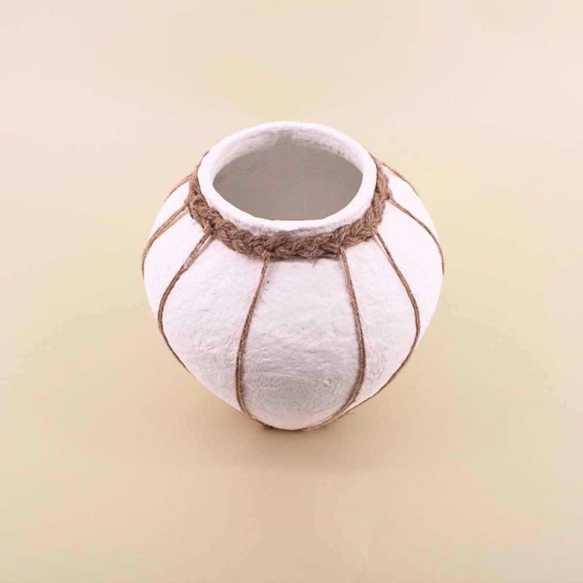 Vase en papier maché déco jute, H25cm blanc, ORNAMI