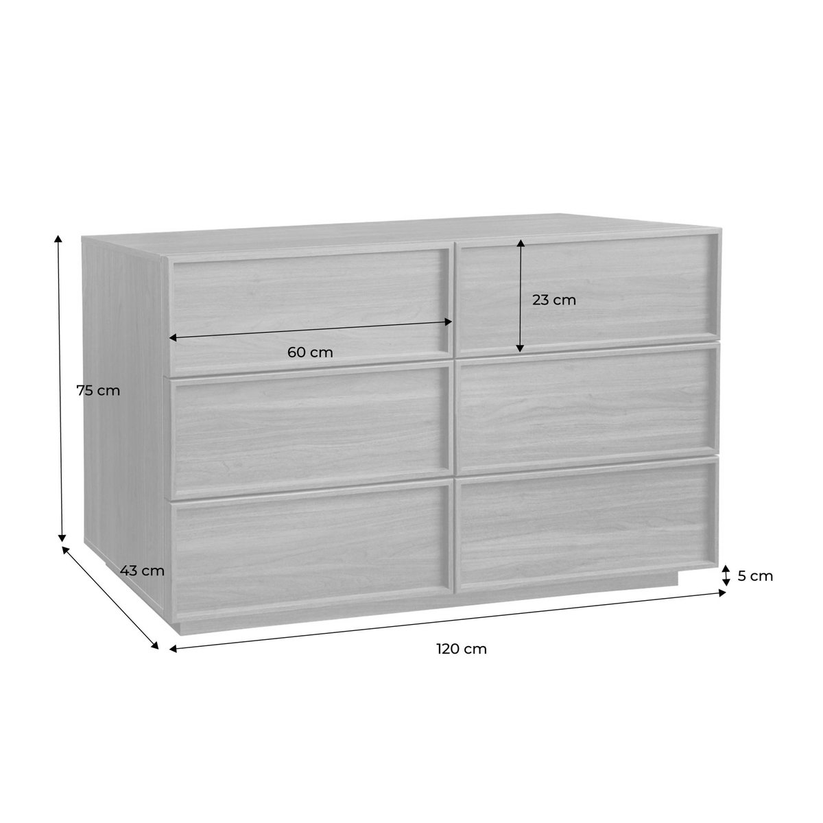 Commode de rangement décor bois 6 tiroirs KUBA noyer, SWEEEK