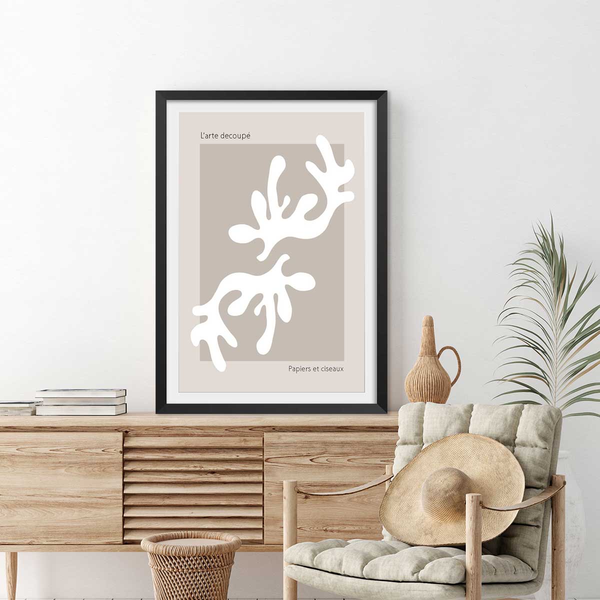 Affiche papiers et ciseaux affiche + cadre en bois - noir, HEXOA