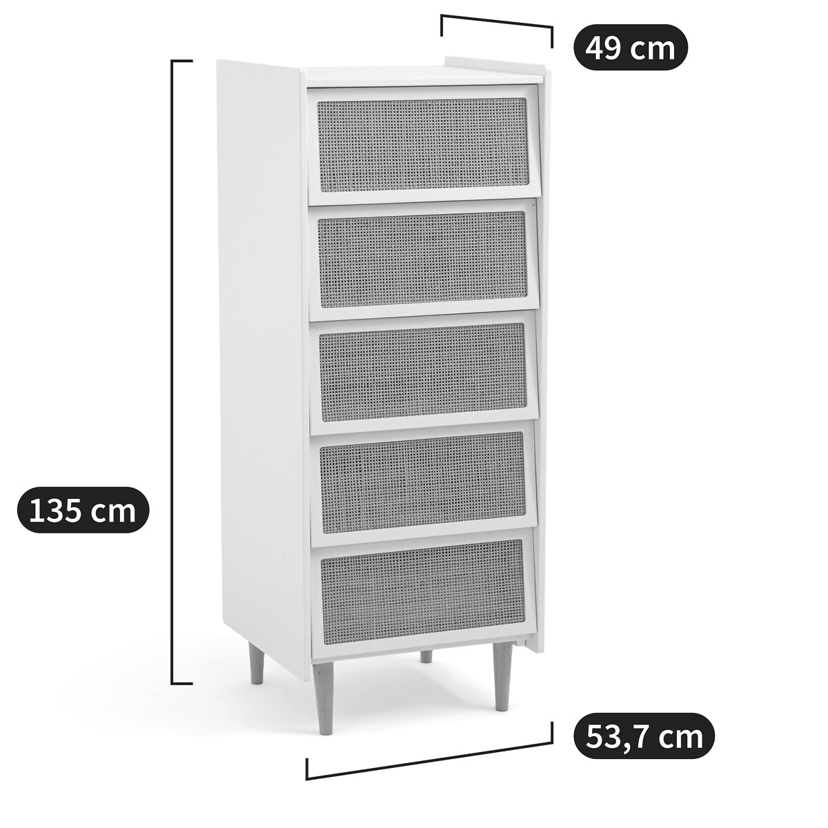 Chiffonnier 5 tiroirs en cannage, Kaya blanc cassé, LA REDOUTE INTERIEURS