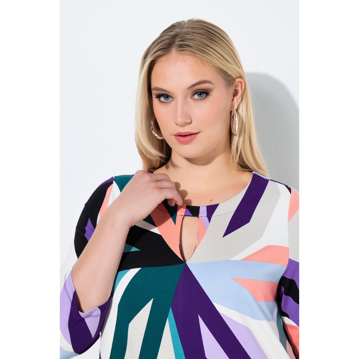 Robe point de Rome, motif floral abstrait violet, ULLA POPKEN