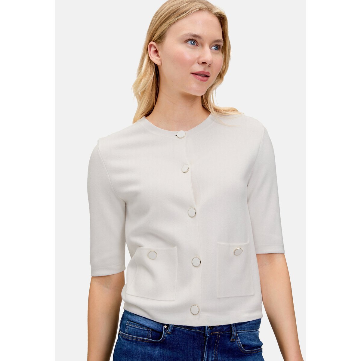 Cardigan en maille à patte de boutonnage blanc, BETTY & CO
