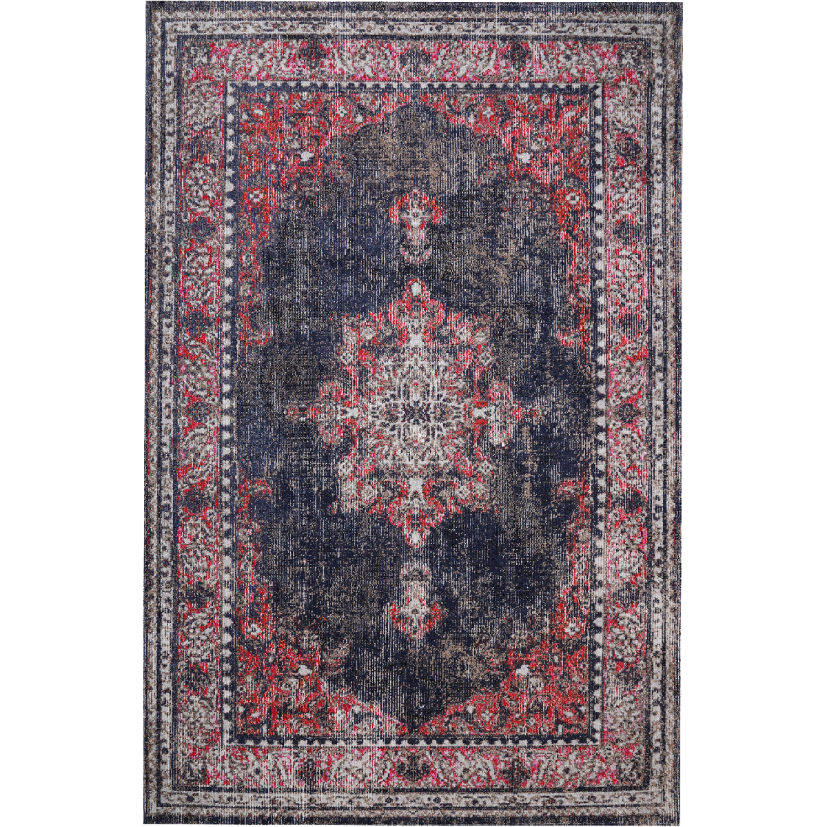 Tapis extérieur tissé kilim rectangle OZLEM rouge, brun, bleu, écru, UN AMOUR DE TAPIS