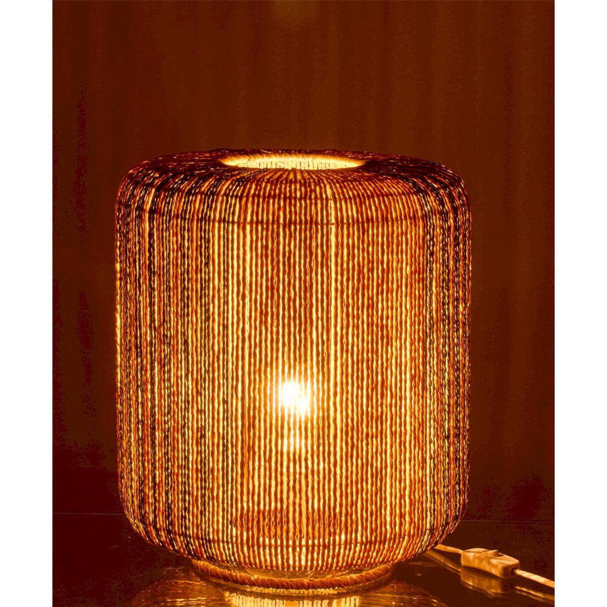 Lampe de table cylindrique en corde turquoise et naturel, RECOLLECTION