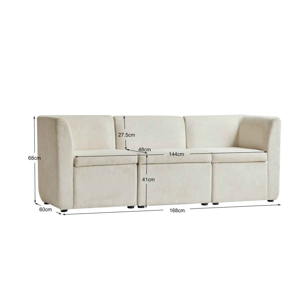 Canapé modulable 3 places, velours côtelé, VARDE beige, NORDLYS