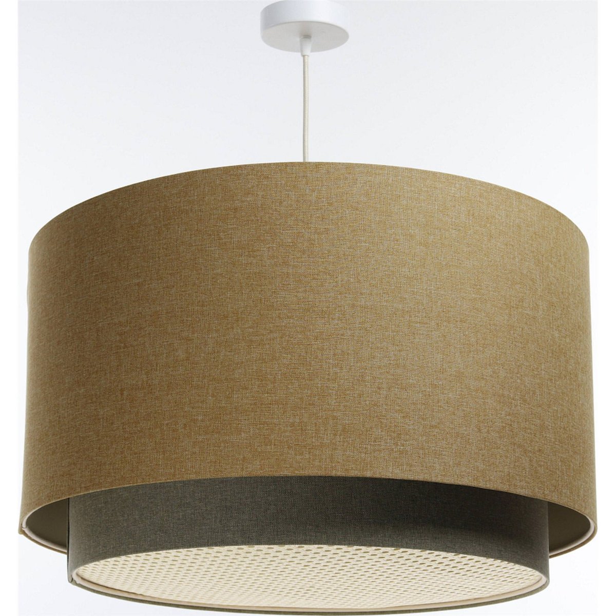 Suspension ronde en tissu et rotin Boho Elegant beige crème avec rotin naturel, BPS KONCEPT